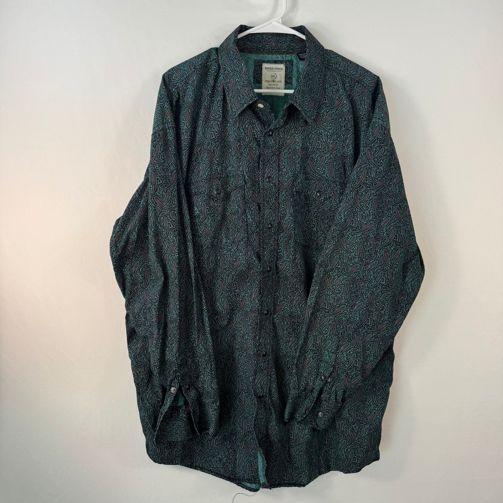 Rough Stock Panhandle Slim Men XXL Teal Paisley Western Snap Button ROS3177